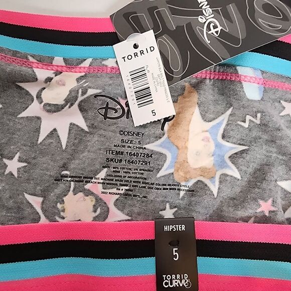 5X 28W Torrid Black Hipster Panty Disney Princess Cotton Wide Band Emo Punk 90s - Picture 6 of 6